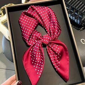 Silk Feel Lightweight Scarf | Soft Satin-Like Wrap | Red Polka Dot | Boutique